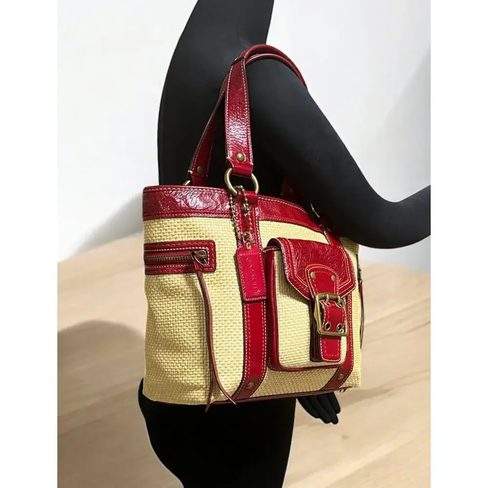 Vintage Coach 113 Legacy Straw Tote Bag & Wristlet